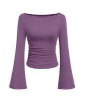 Cropped de Manga Longa PRETTYGARDEN Feminino Roxo Canelado