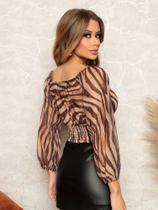 Cropped de manga tule com bojo de zebra