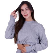 Cropped de Moletom Feminino Blusa de Inverno Manga Longa Moletinho com Regulagem - c13 CASACO LOUISE