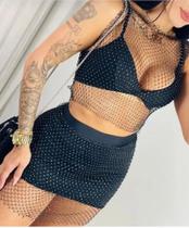 Cropped de renda strass preto .serve p ao GG Saio de renda preto strass,serve