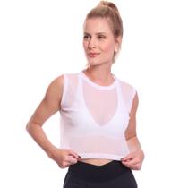Cropped De Tule Transparente Sem Manga Regata Feminina