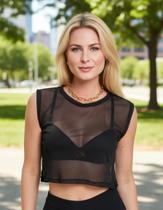 Cropped De Tule Transparente Sem Manga Regata Fitness Treino Cropped De Tule Transparente Sem Manga Regata Fitness Treino