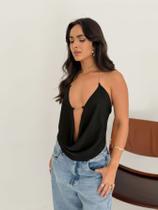 Cropped Decote Degradê Em Crepinho Cor:PretoTamanho:G Cropped Decote Degradê Em Crepinho Cor:PretoTamanho:G