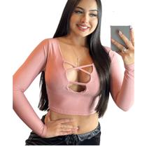 Cropped Decote X Manga Longa Cropped Decote X Manga Longa