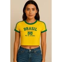 Cropped Do Brasil Bandeira Bordada - Amarela