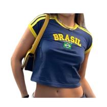 Cropped Do Brasil Bandeira Bordada - Azul Escuro