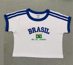 Cropped Do Brasil Bandeira Bordada - Branco Com Azul