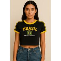Cropped Do Brasil Bandeira Bordada - Preto