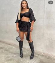 Cropped e saia fest noite na cor preta- tamanho: M