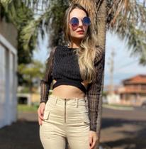 Cropped em tule com lurex, manga longa, tamanho GG