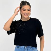 Cropped Endless Amplo Manga Curta com Aplicações Feminino