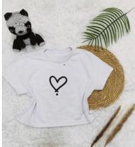 Cropped Estampado Coração 100 Algodão Moda Feminina Camiseta Blusa