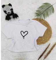 Cropped Estampado Coração 100 Algodão Moda Feminina Camiseta Blusa