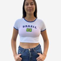 Cropped Feminina Brasil Estampada Ribana Bandeira Copa