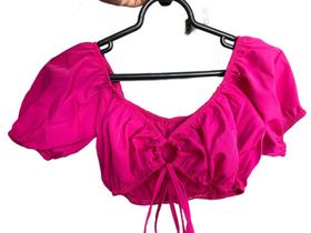 Cropped Feminina Com Elastico Moda Gringa Manga Curta Amarar frente top faixa