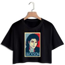 Cropped Feminina Estampa Maicon Jackson Top Cropped Manga Curta Cropped Raglan Blogueira Tumblr