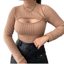 Cropped Feminino Abertura Frontal Bubble Bege M Moda Gringa