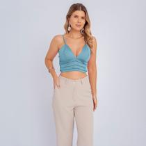 Cropped Feminino Alcinha Alfaiataria Camadas Decote Luxo Top