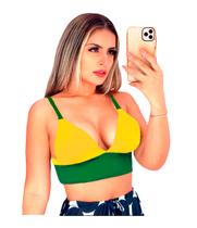 Cropped Feminino Alcinha Regulagem Top Brasil Copa Bojo - EUC STORE