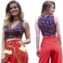 Cropped Feminino Blogueira Frontal Verão Estampado Floral