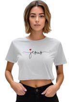 Cropped Feminino Blusa Estampada Jesus Fé Oração Manga Curta Algodão Cropped Feminino Blusa Estampada Jesus Fé Oração Manga Curta Algodão