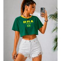 Cropped Feminino Brasil Amarelo Estilo Seleção Brasileira 100% Algodão Premium