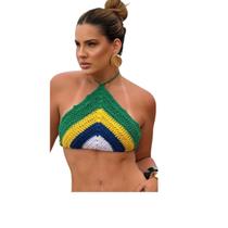 Cropped Feminino Brasil em Crochê Frente Única Cropped Feminino Brasil em Crochê Frente Única