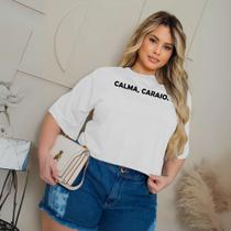 Cropped Feminino Camiseta Curta Plus Size Com Estampa Moderna