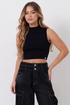 Cropped Feminino Canelada Gola Alta Planet Girls Preto