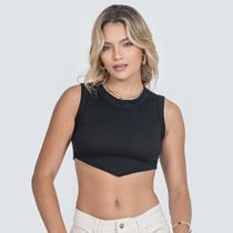 Cropped Feminino Canelado Bico Frontal 7620-