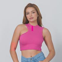 Cropped Feminino Canelado Cava Assimétrica M2355