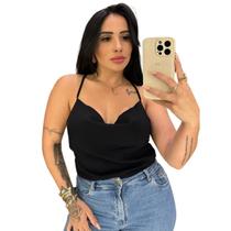 Cropped Feminino Com Amarração Nas Costas Tecido Tricoline