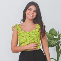 Cropped Feminino Com Babado Floral