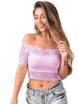Cropped Feminino com manga ciganinha Rendado com Bojo Blusa Feminina Cropped Feminino com manga ciganinha Rendado com Bojo Blusa Feminina