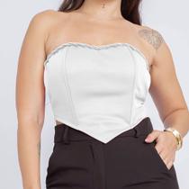 Cropped Feminino Corset sem alça Neoprene Trançado
