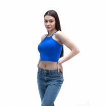 Cropped Feminino de Amarrar nas Costas Azul