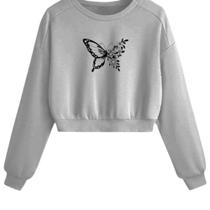 Cropped Feminino De Moletom Gola Careca Borboleta
