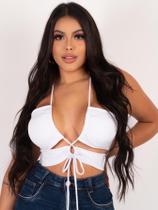Cropped feminino decotado recortes top curto Cropped feminino decotado recortes top curto