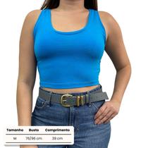 Cropped Feminino Decote Canoa em Viscolycra Azul