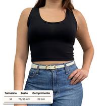 Cropped Feminino Decote Canoa em Viscolycra Preto