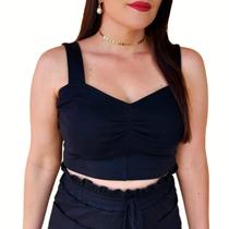 Cropped Feminino Decote Princesa Blusinha Alças Grossas em Algodão