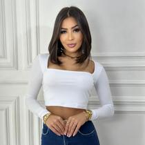 Cropped Feminino Decote Quadrado Sexy Suplex Manga Longa