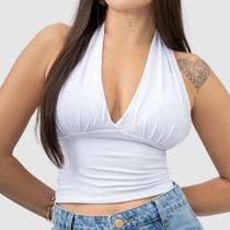 Cropped Feminino Decote V Top Com Bojo Costas Nua Premium