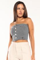 Cropped Feminino em Sarja Sem Mangas Planet Girls Cinza Claro