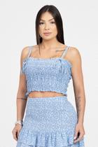 Cropped Feminino em Viscose com Lastex e Alças Finas Estampado - Giuli