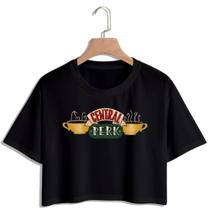 Cropped Feminino Estampa Central Perk Raglan Manga Curta Cropped Macio Leve