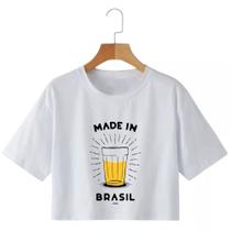 Cropped Feminino Estampa Cerveja Cropped Raglan Manga Curta Gola Redonda Macio Leve