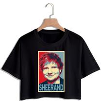 Cropped Feminino Estampa Ed Sheeran Cropped Raglan Manga Curta Gola Redonda Cropped Macio
