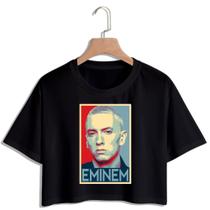 Cropped Feminino Estampa Eminem Manga Curta Cropped Raglan Macio Leve