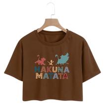 Cropped Feminino Estampa Hakuna Matata Cropped Raglan Estampa Rei Leão Cropped Dia a Dia